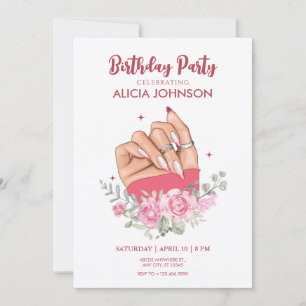 Fancy nail art floral Birthday Party Invitation
