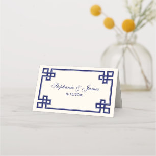 Fancy Navy Blue Greek Key Frame Escort Cards Ivory