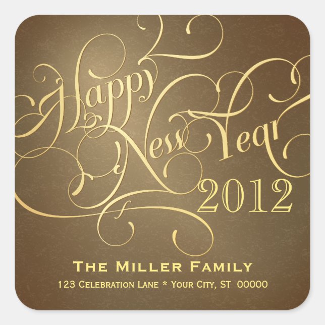 Fancy New Year Address Stickers - Square (Front)