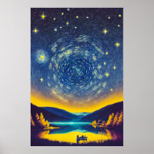 Fancy Nightscape Stars Spiral Retro Painting
