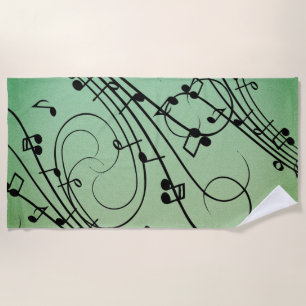 Fancy Notes Green Music Design Beach Towel