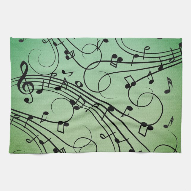 Fancy Notes Green Music Design Kitchen Towel (Horizontal)