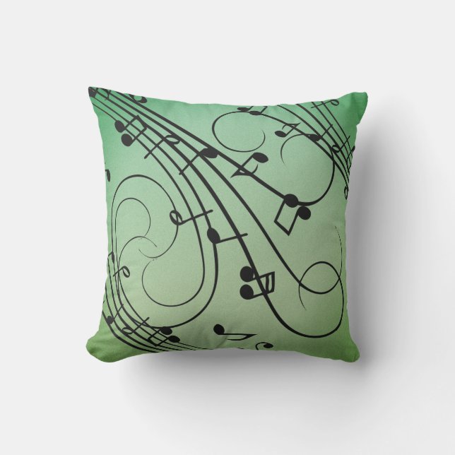 Fancy Notes Green Music Design Outdoor Pillow (Front)
