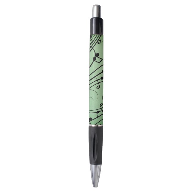 Fancy Notes Green Music Design Pen (Front Vertical)