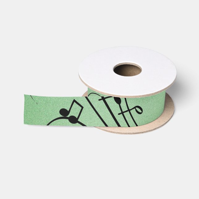 Fancy Notes Green Music Design Satin Ribbon (Spool)