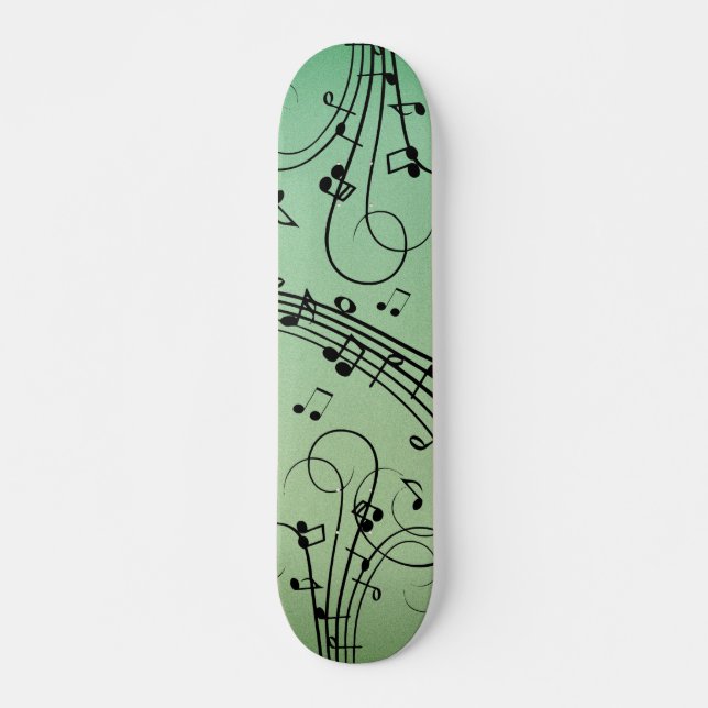 Fancy Notes Green Music Design Skateboard (Front)