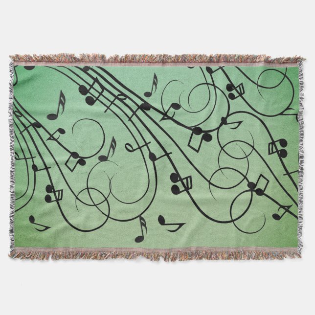 Fancy Notes Green Music Design Throw Blanket (Front)