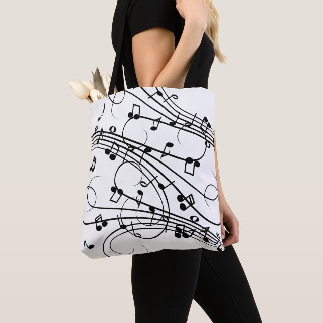 Fancy Notes White Music Design Tote Bag (Close Up)