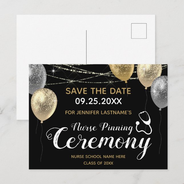 Fancy Nurse Pinning Ceremony Save the Date Postcard (Front/Back)