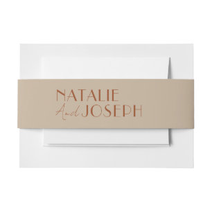 Fancy Old Money Burnt Orange Gold Retro Wedding Invitation Belly Band
