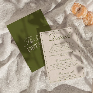Fancy Olive Green Old Money Retro Wedding Details Enclosure Card