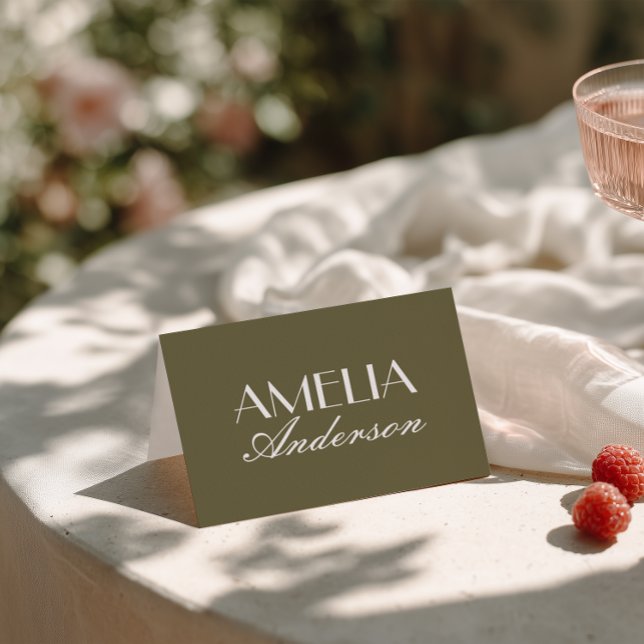 Fancy Olive Green Old Money Wedding Place Cards (Creator Uploaded)