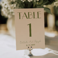 Fancy Olive Green Old Money Wedding Table Number