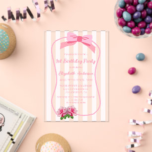 Fancy One Bow Floral 1st Birthday Acrylic Invitations