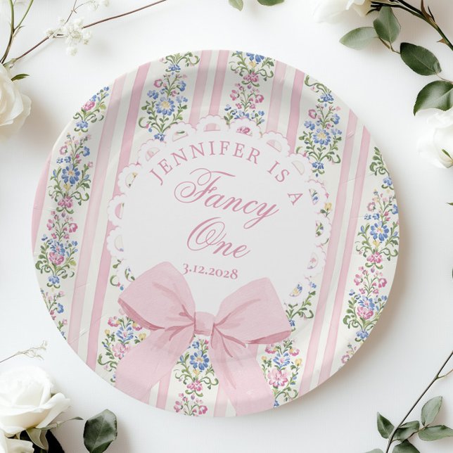 Fancy One Coquette Bow 1st Birthday Paper Plate (Creator Uploaded)