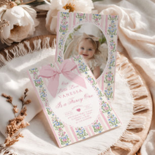 Fancy One Love Vintage Bow 1st Birthday Invitation