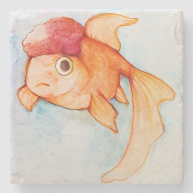 Fancy Oranda Goldfish Stone Coaster (Front)