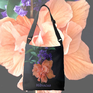 Fancy Orange Hibiscus Blossom Black Personalized Crossbody Bag