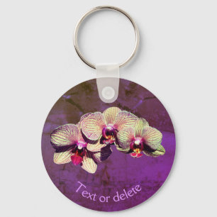 Fancy Orchid Flower Trio Personalized Keychain