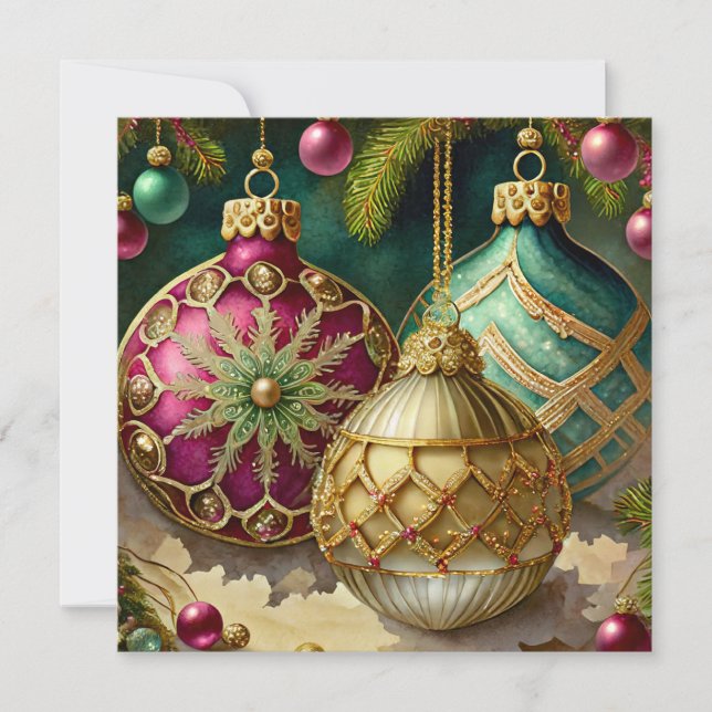 Fancy ornaments Christmas custom Holiday Card (Front)