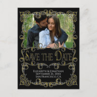 Fancy Ornate Gold & Black Wedding Save the Date