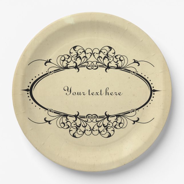 Fancy Oval Vintage Frame Customizable Paper Plate (Front)