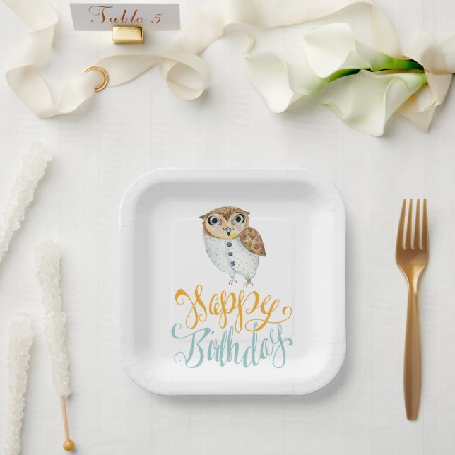 Fancy Owl Birthday Paper Plate (Wedding)