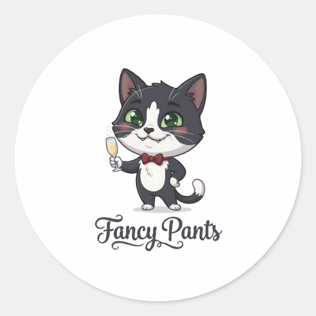 Fancy Pants Tuxedo Cat Cheers Classic Round Sticker (Front)