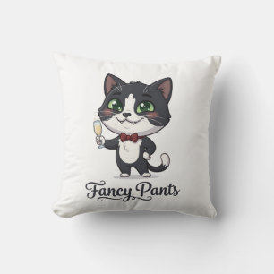 Fancy Pants Tuxedo Cat Cheers Throw Pillow