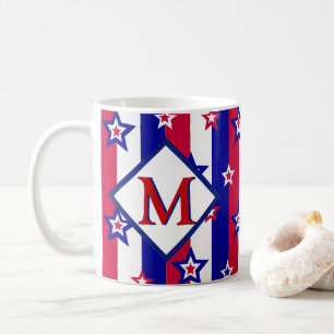 Fancy Patriotic Stars and Stripes with Monogram Coffee Mug
