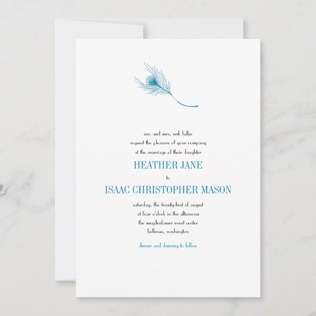 Fancy Peacock Feather Wedding Invitation (Front)