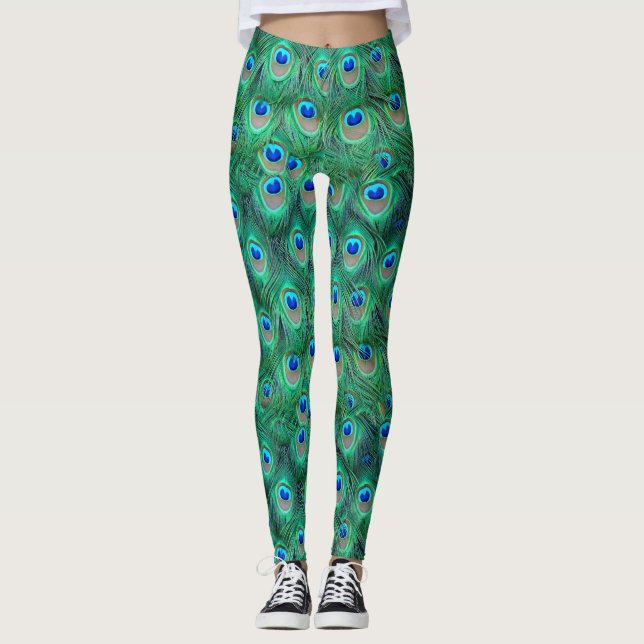 Fancy Peacock Feathers All-Over-Print Leggings (Front)