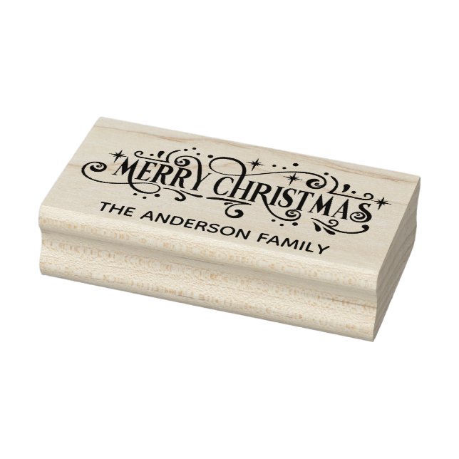 Fancy Personalized Merry Christmas Wood Art Stamp (Stamp)
