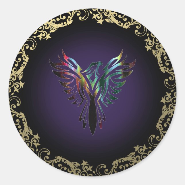 Fancy Phoenix Classic Round Sticker (Front)