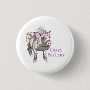 Fancy Pig Lady 1 Inch Round Button