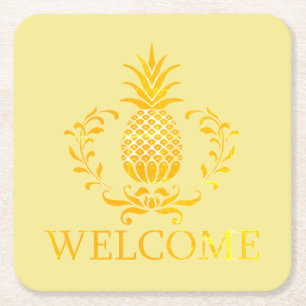 Fancy Pineapple Welcome Square Paper Coaster