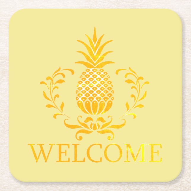 Fancy Pineapple Welcome Square Paper Coaster (Front)