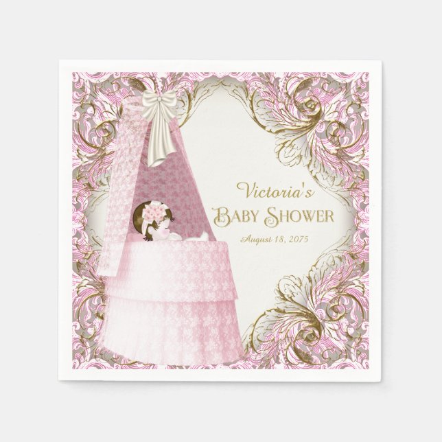 Fancy Pink and Gold Baby Shower Napkin (Front)