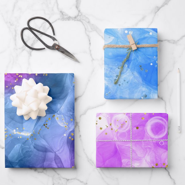 Fancy Pink Blue Alcohol Ink Art  Wrapping Paper Sheet (Front)