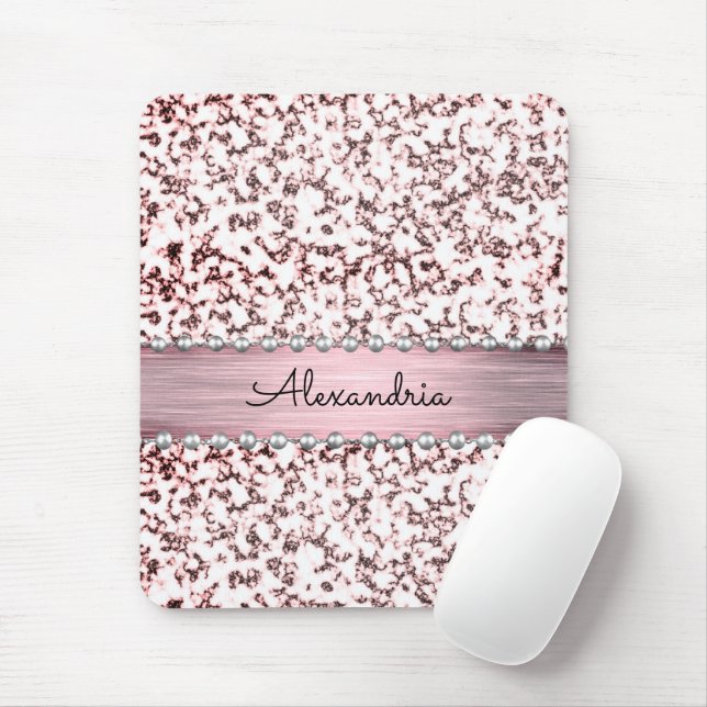 Fancy Pink Blush Marble Glitter Personalized Mouse Pad (With Mouse)