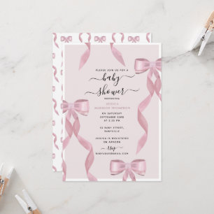 Fancy Pink Bow Theme Girly Baby Shower Invitation