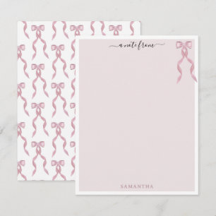 Fancy Pink Bow Theme Girly Personalized Stationery Card