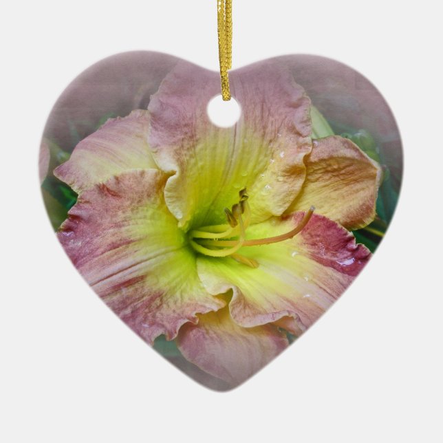 Fancy Pink Daylily Blossom Ceramic Ornament (Front)