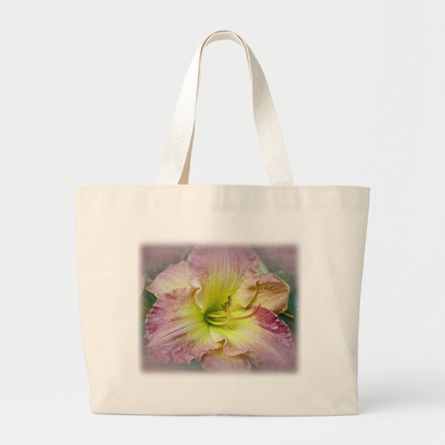 Fancy Pink Daylily Blossom Large Tote Bag (Front)