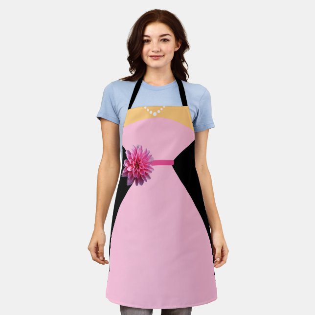 Fancy Pink Dress with Pink Flower Funny Apron (Worn)