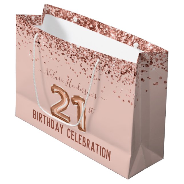 Fancy Pink Glitter 21st Birthday Large Gift Bag (Front Angled)