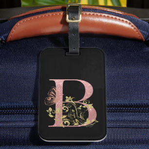 Fancy Pink Glitter Letter B  Luggage Tag