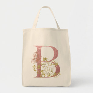 Fancy Pink Glitter Letter B Tote Bag