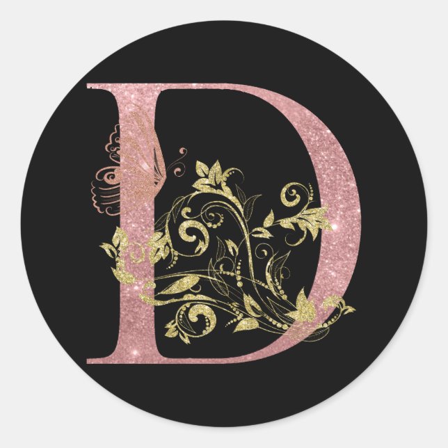 Fancy Pink Glitter Letter D  Classic Round Sticker (Front)