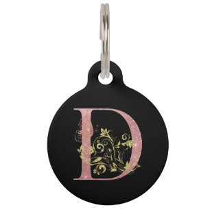 Fancy Pink Glitter Letter D Keychain Pet Tag